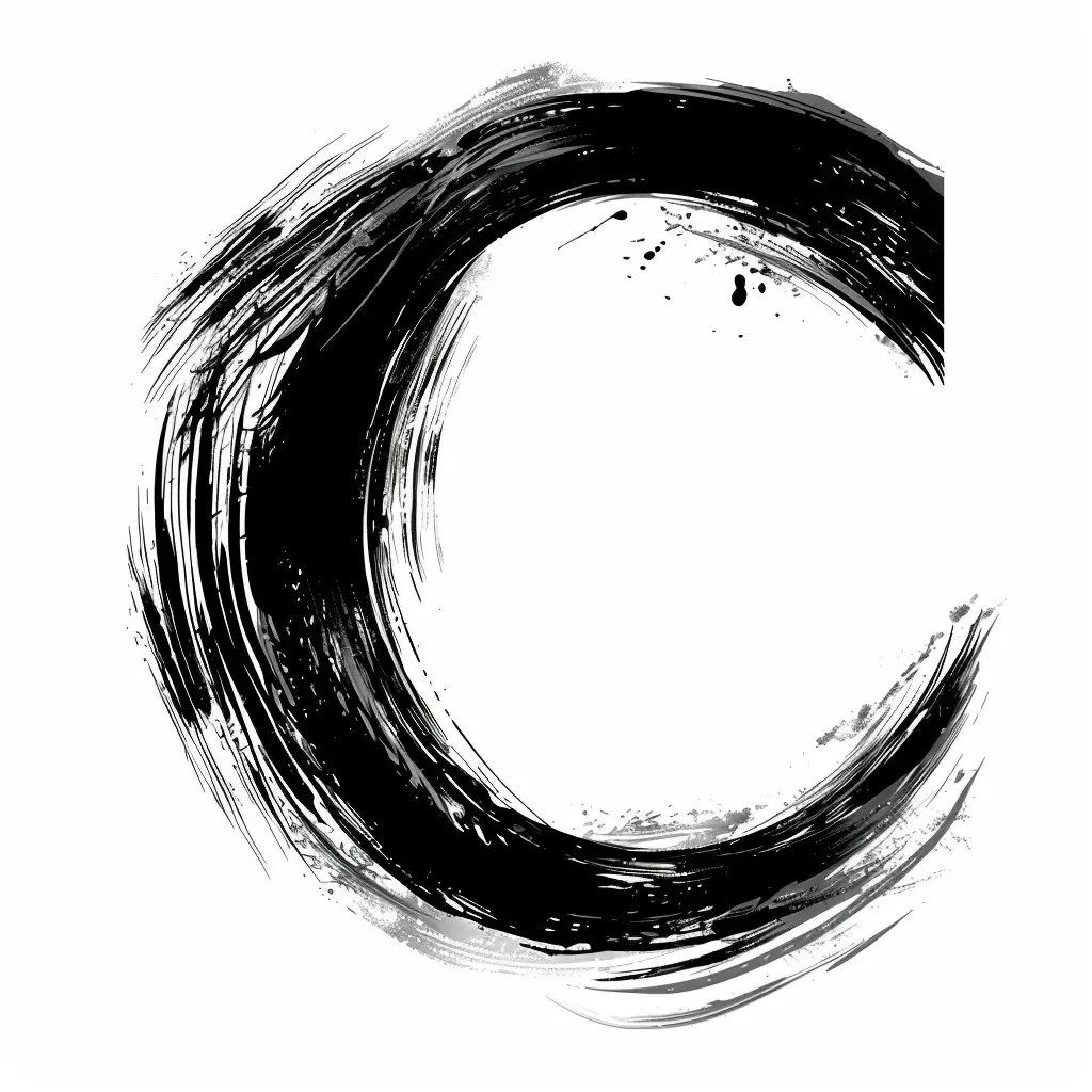 letter C brush ink black and white font stroke art