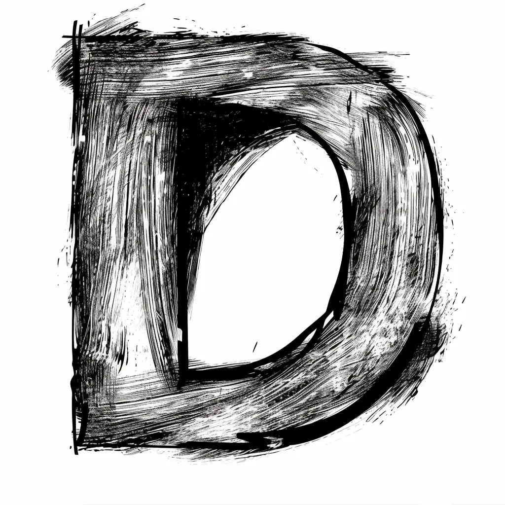 letter D brush ink art black and white font stroke