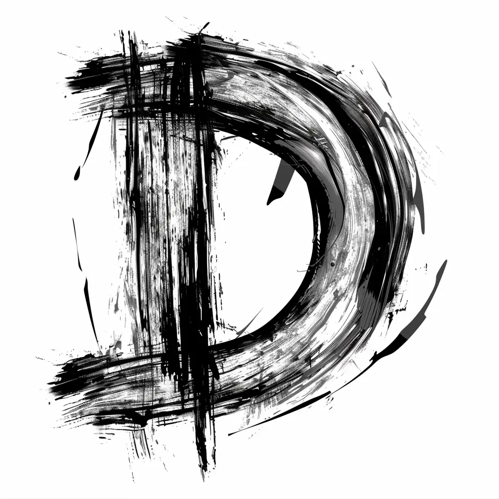 letter D brush ink black and white font art stroke