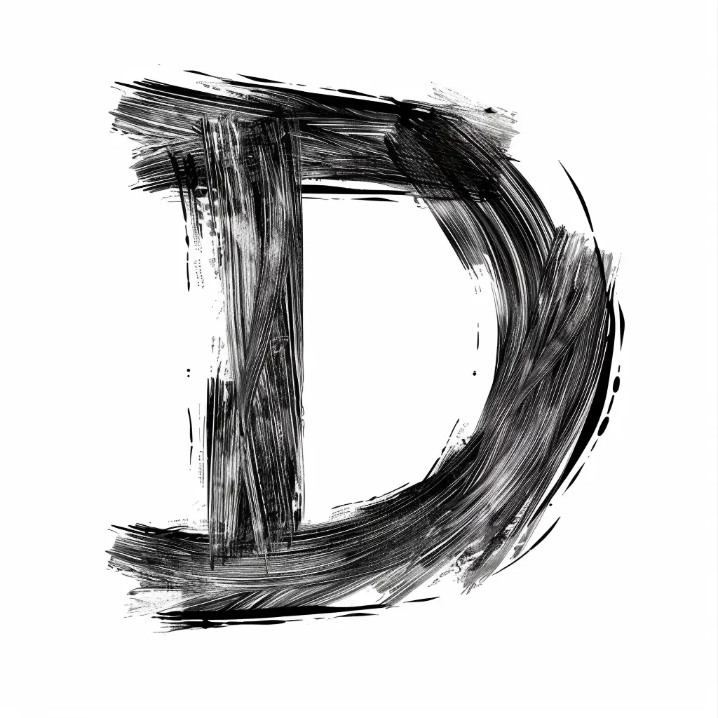 letter D brush ink black and white font stroke art