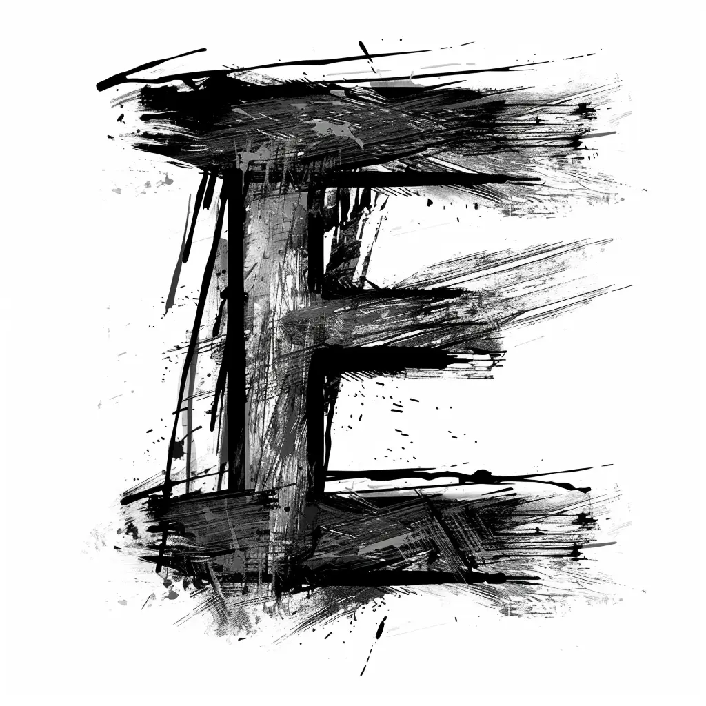 letter E brush ink art black and white font stroke