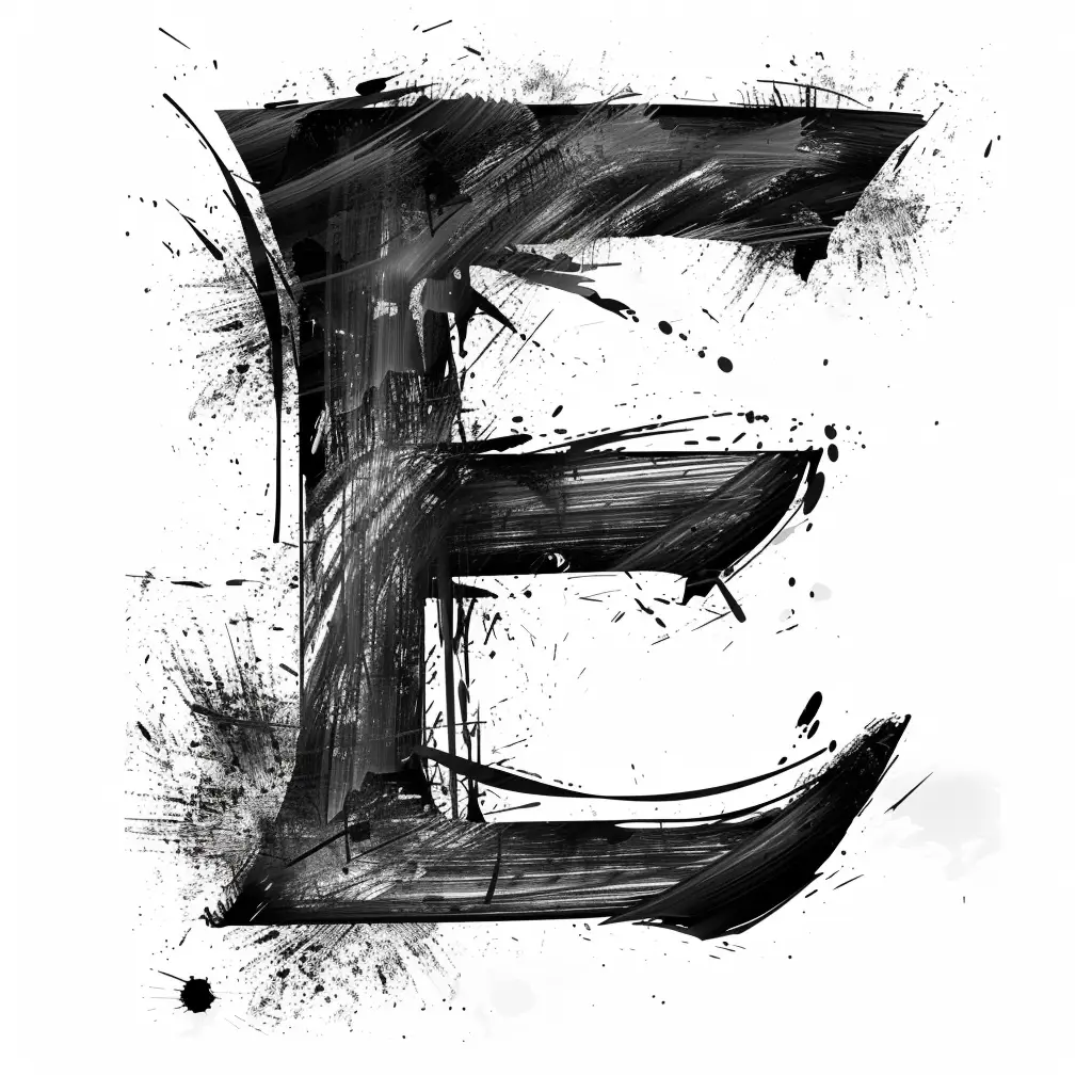 letter E brush ink black and white art font stroke