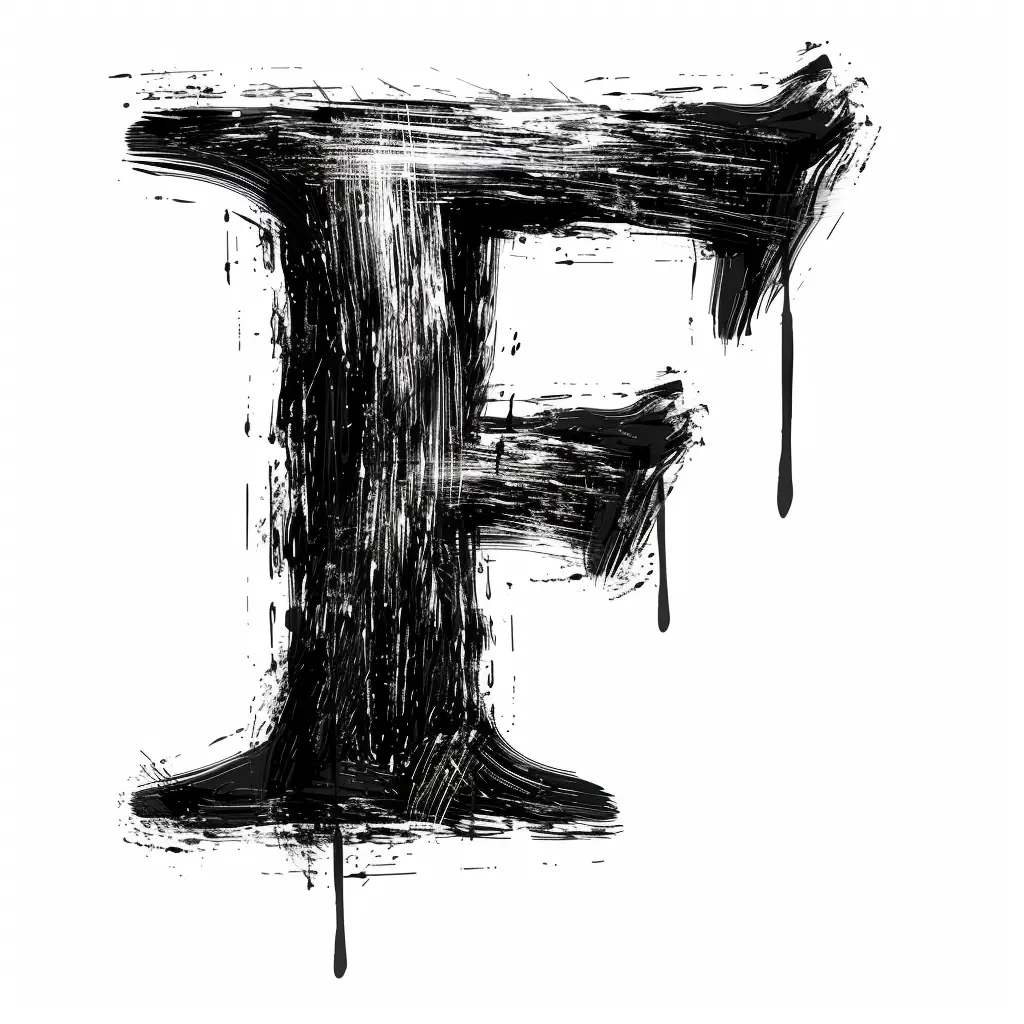 letter F brush ink black and white art font stroke