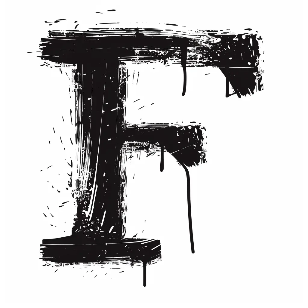 letter F brush ink black and white font art stroke