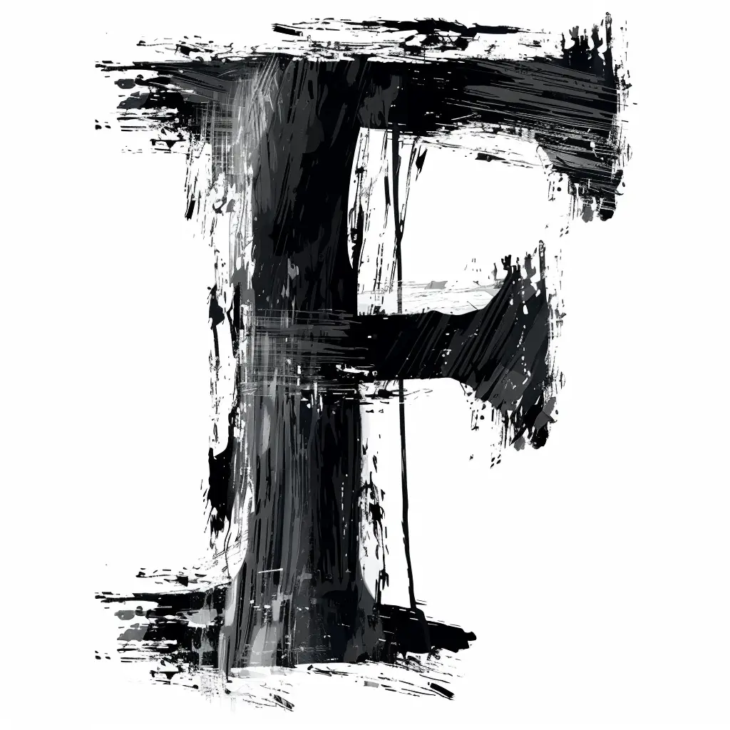 letter F brush ink black and white font stroke art
