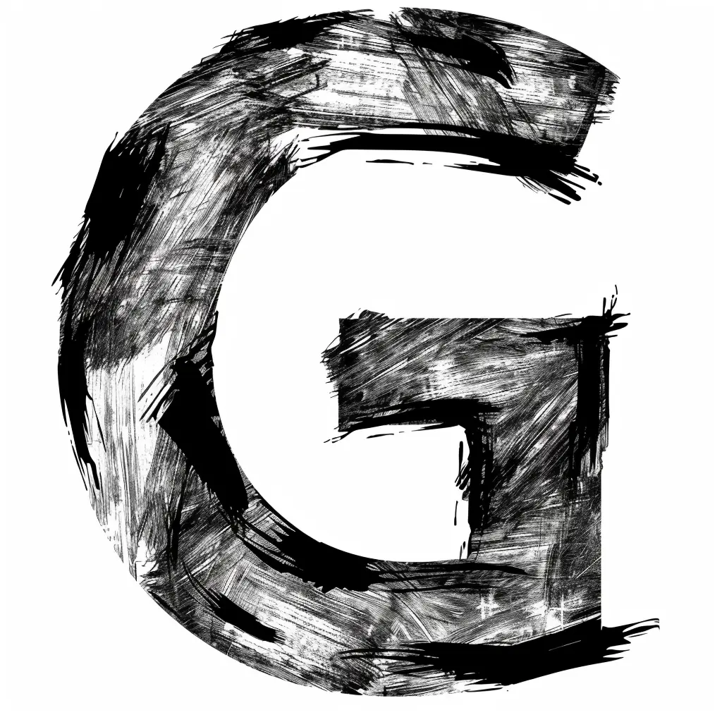 letter G brush ink art black and white font stroke