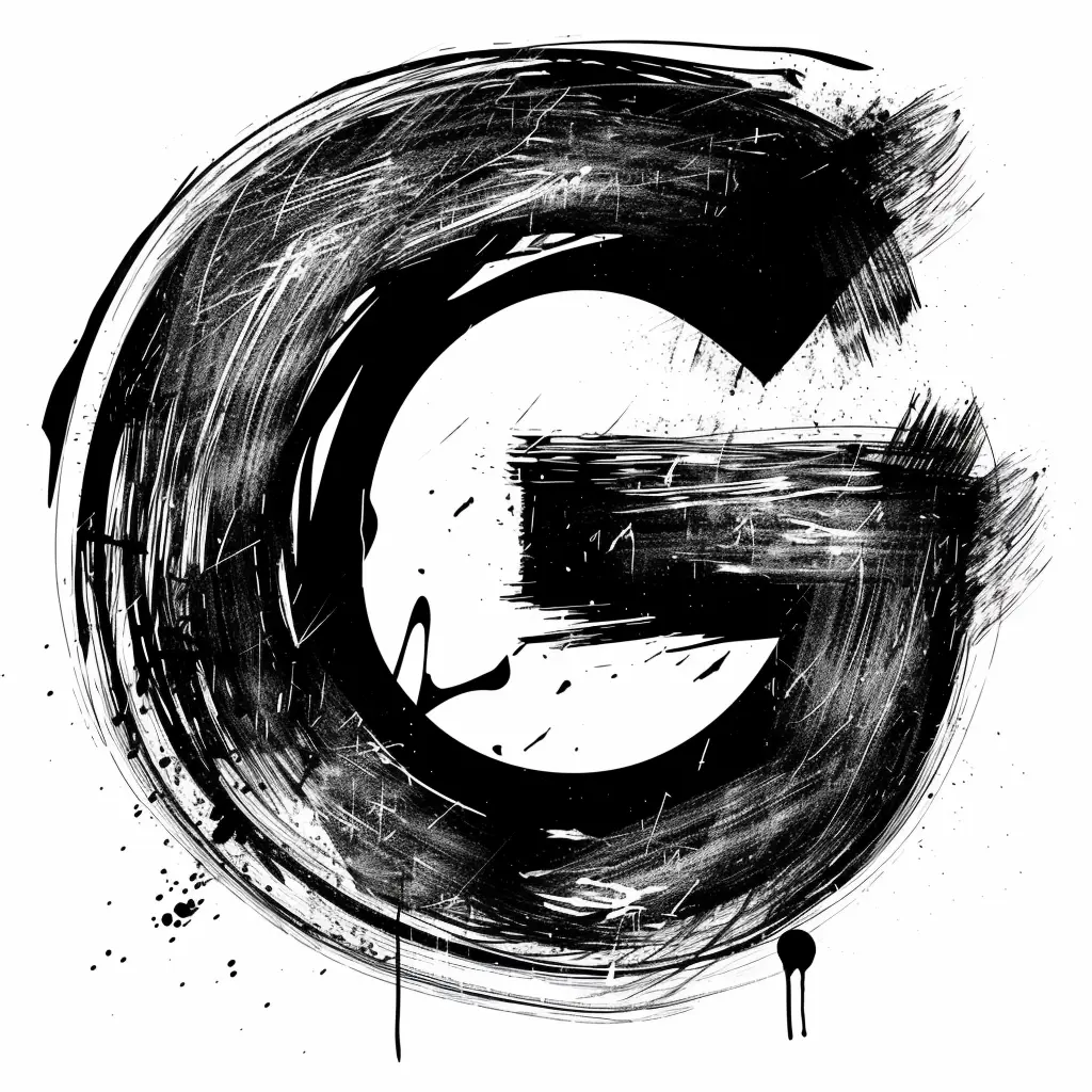 letter G brush ink black and white art font stroke
