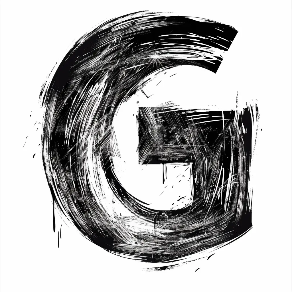 letter G brush ink black and white font stroke art