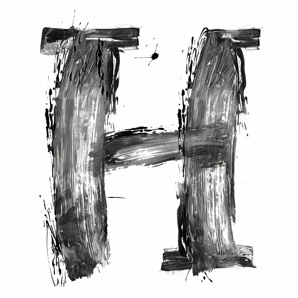 letter H brush ink black and white art font stroke