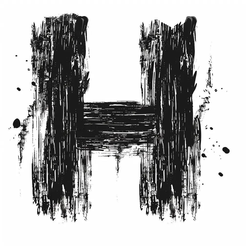 letter H brush ink black and white font art stroke