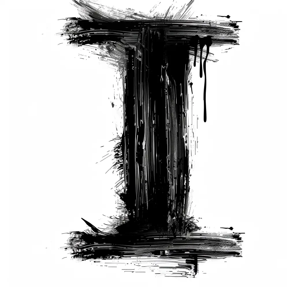 letter I brush ink art black and white font stroke