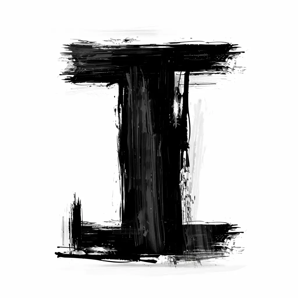 letter I brush ink black and white font stroke art