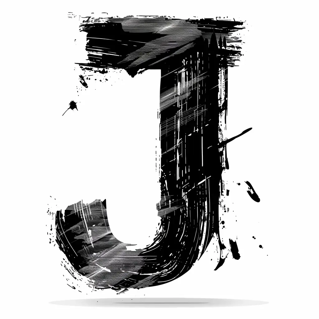 letter J brush ink black and white art font stroke