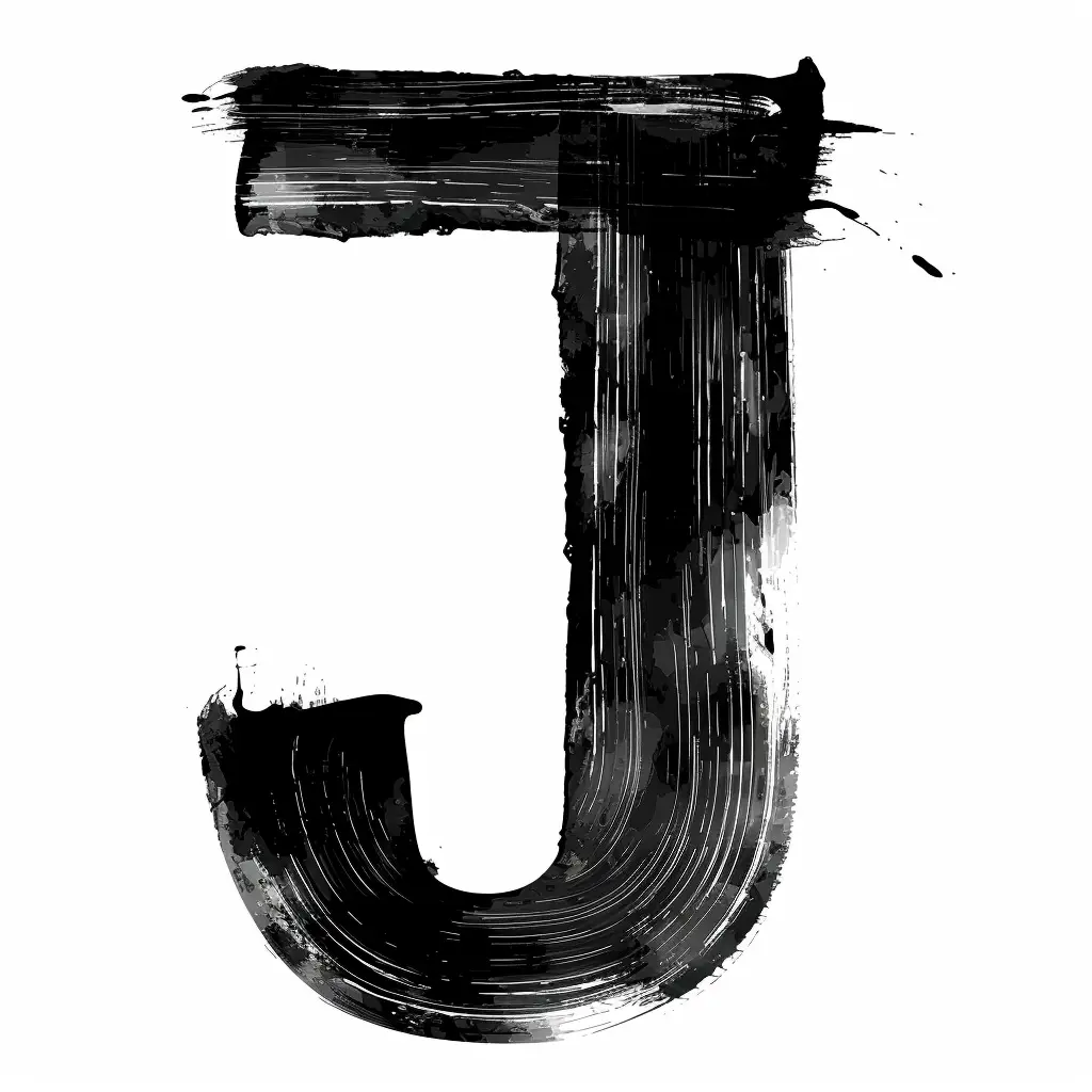 letter J brush ink black and white font stroke art