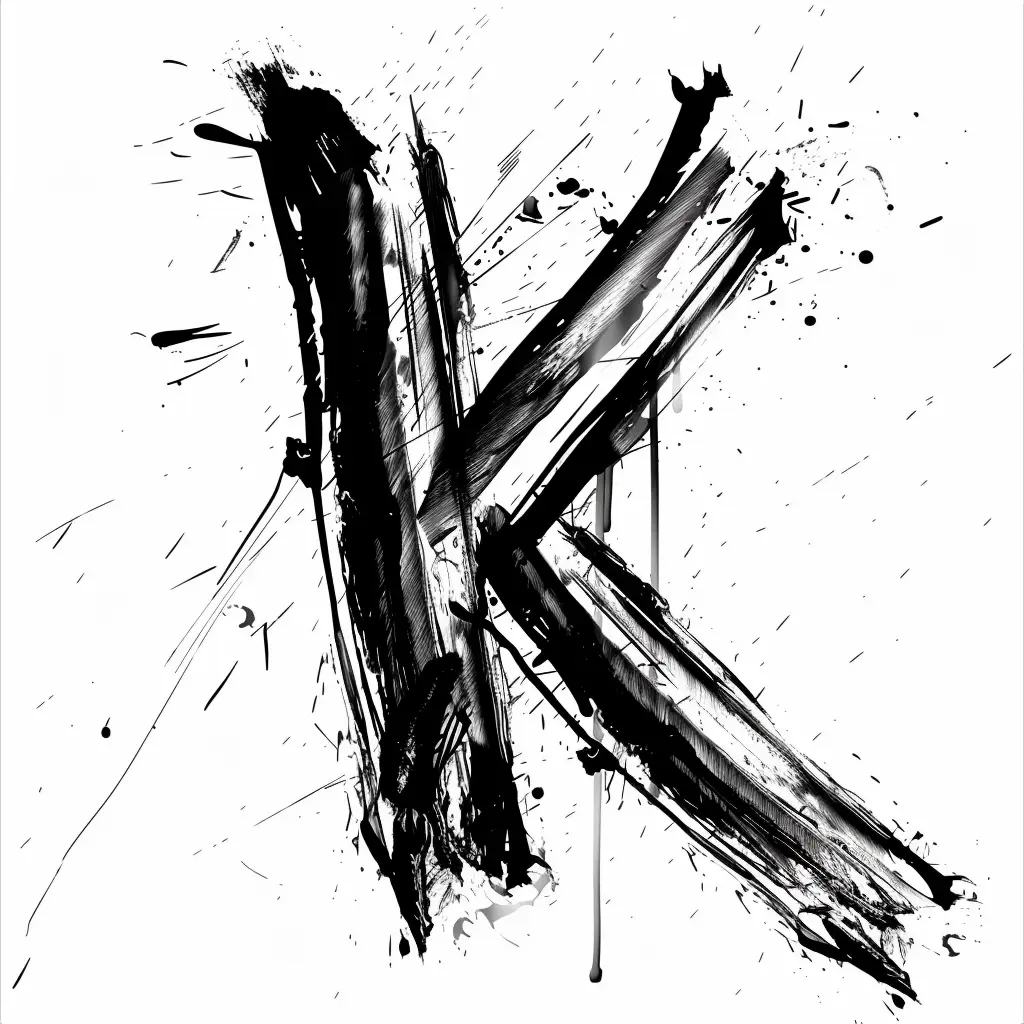 letter K brush ink black and white font art stroke