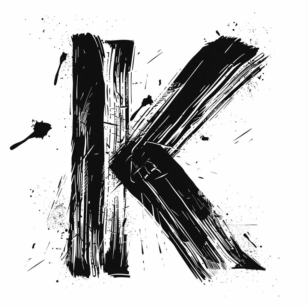 letter K brush ink black and white font stroke art