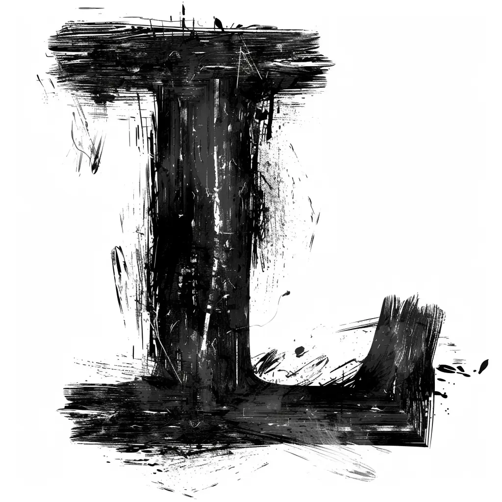 letter L brush ink art black and white font stroke