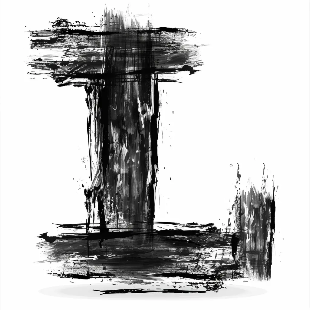 letter L brush ink black and white art font stroke