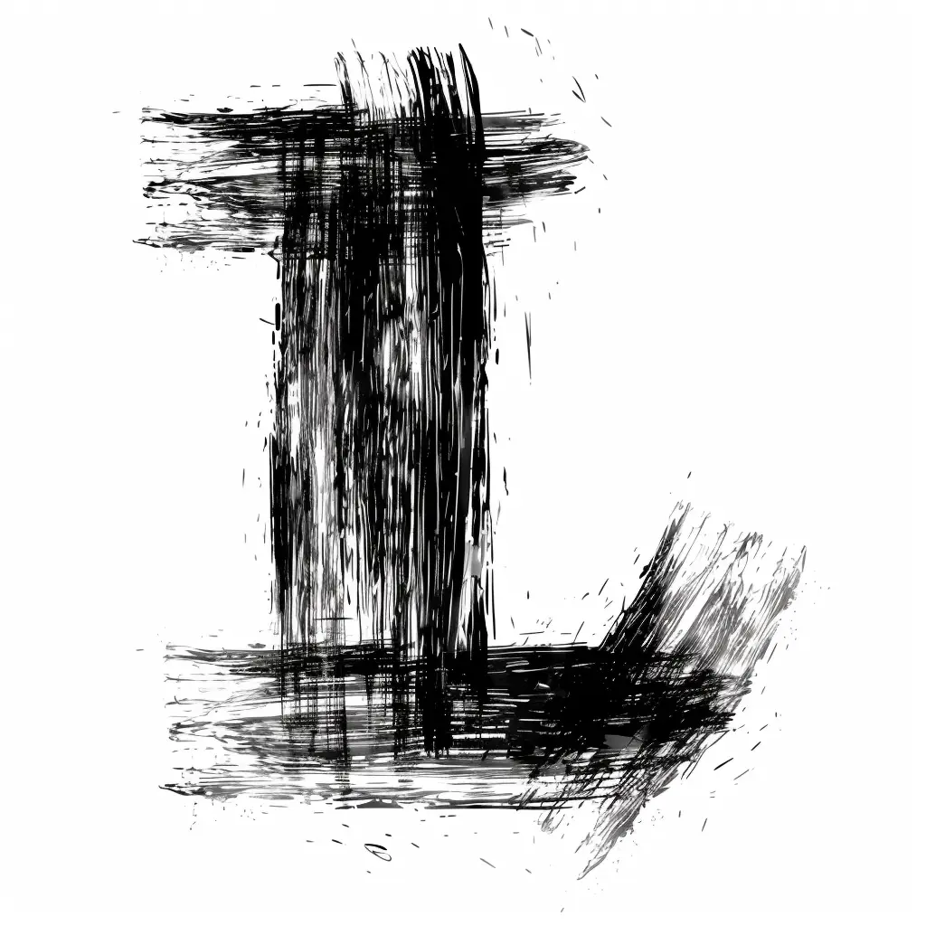 letter L brush ink black and white font stroke art