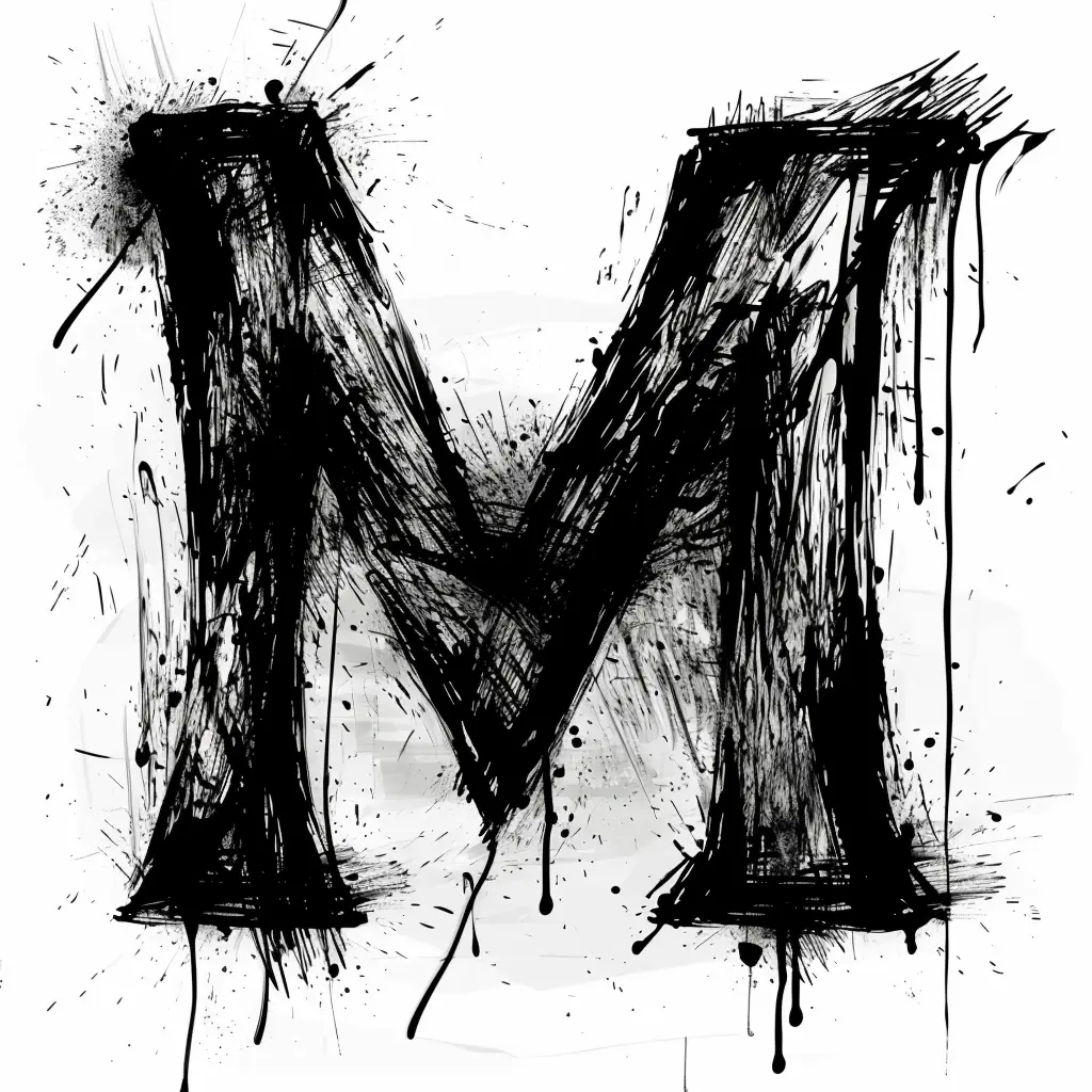 letter M brush ink black and white art font stroke