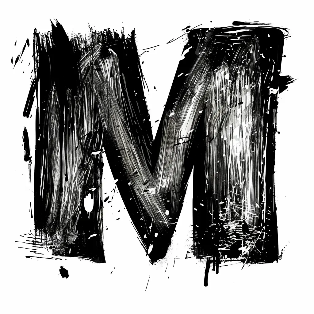 letter M brush ink black and white font stroke art