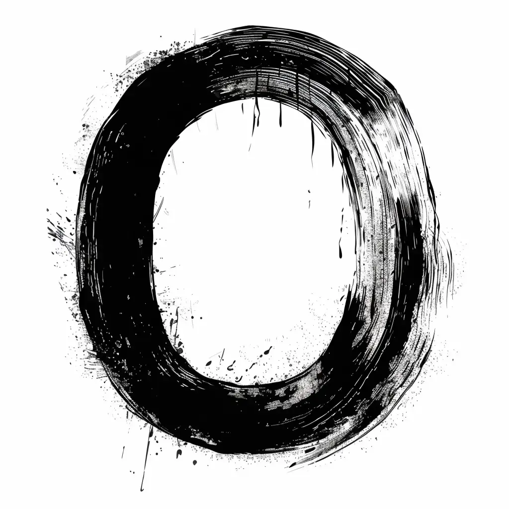 letter O brush ink black and white art font stroke