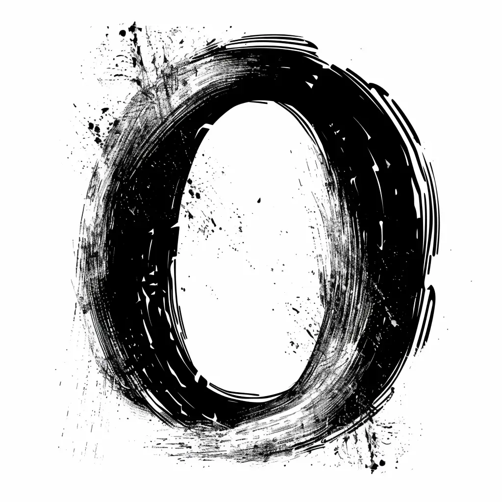 letter O brush ink black and white font art stroke