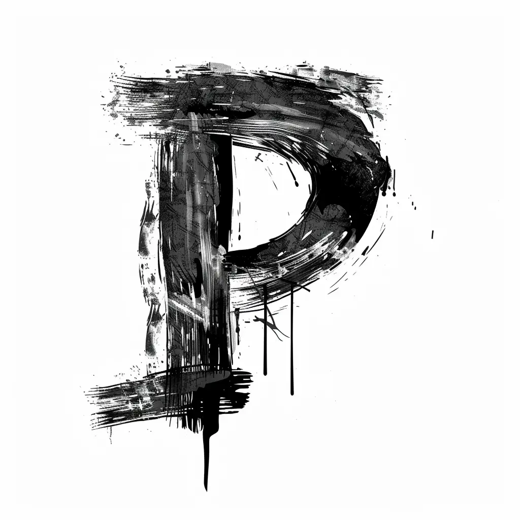 letter P brush ink black and white font art stroke