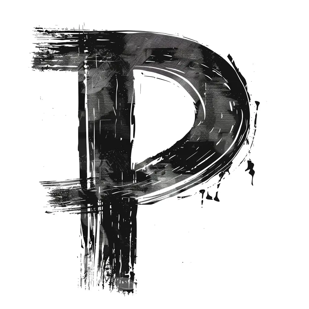 letter P brush ink black and white font stroke art