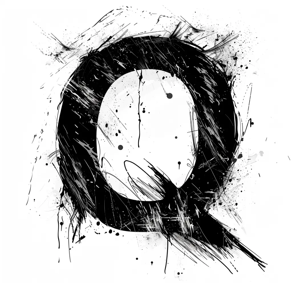 letter Q brush ink art black and white font stroke