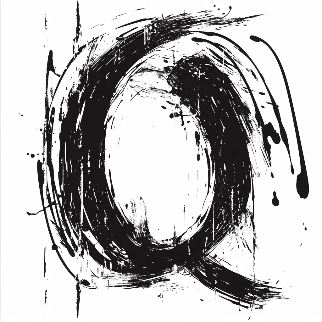 letter Q brush ink black and white font art stroke