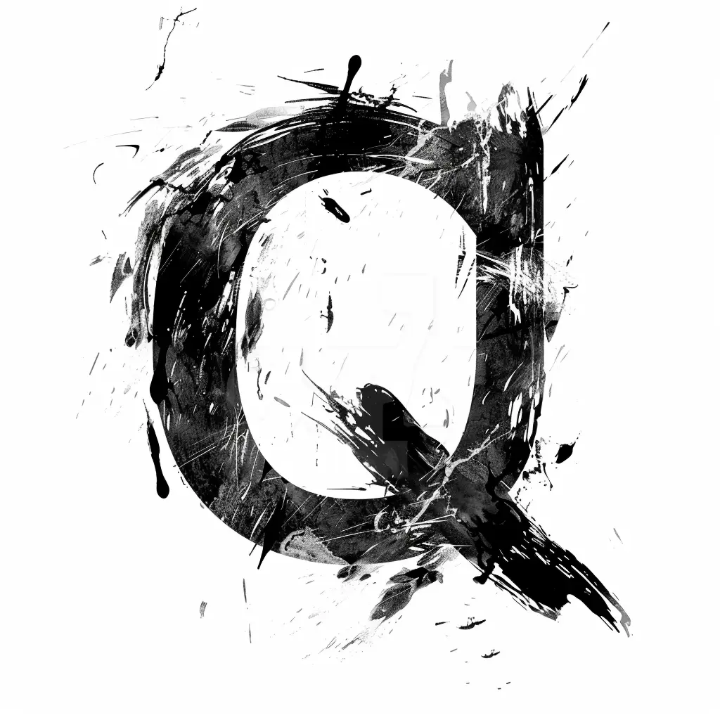 letter Q brush ink black and white font stroke art