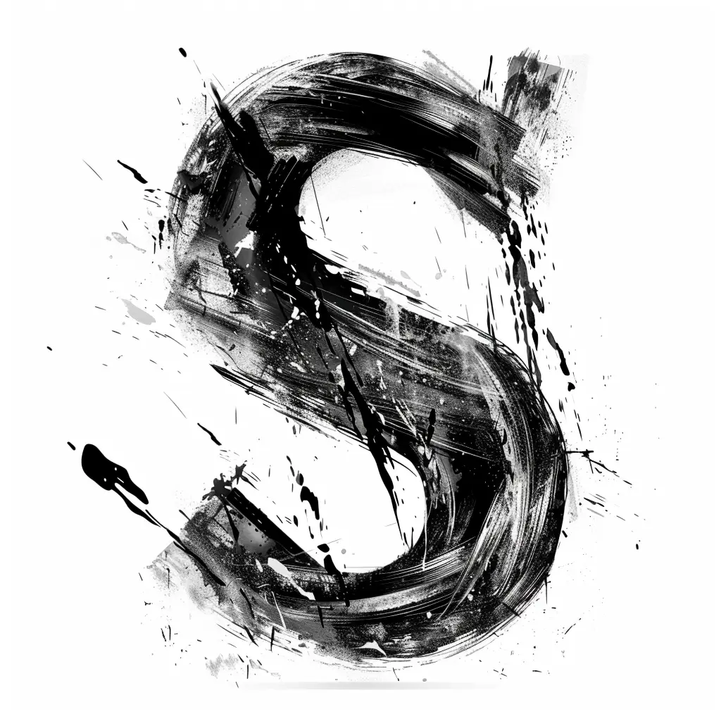 letter S brush ink art black and white font stroke