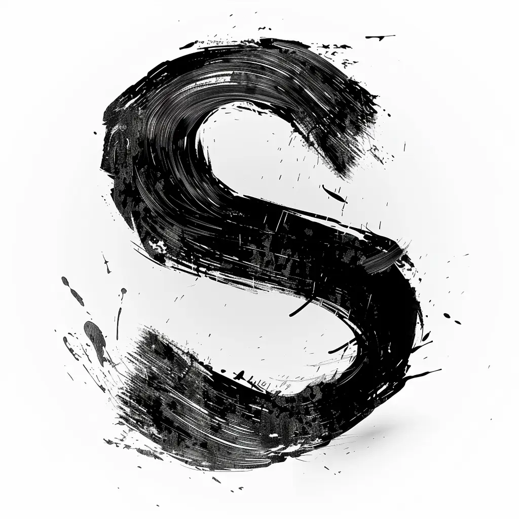 letter S brush ink black and white art font stroke