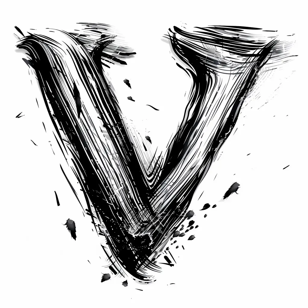 letter V brush ink black and white art font stroke