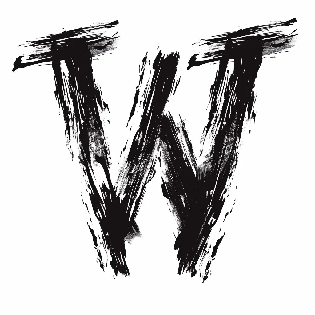 letter W brush ink art black and white font stroke