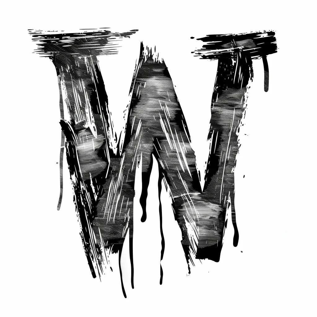 letter W brush ink black and white art font stroke