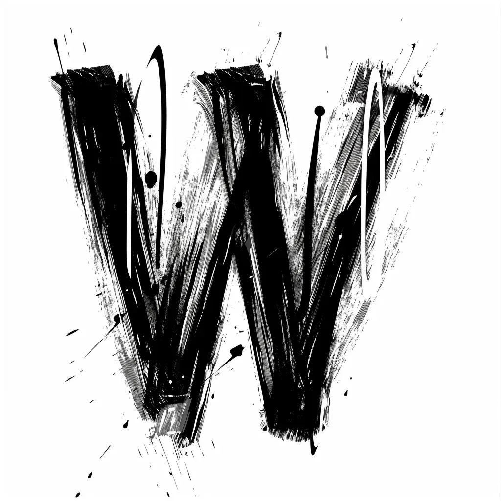 letter W brush ink black and white font art stroke