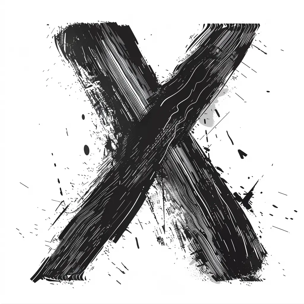 letter X brush ink art black and white font stroke