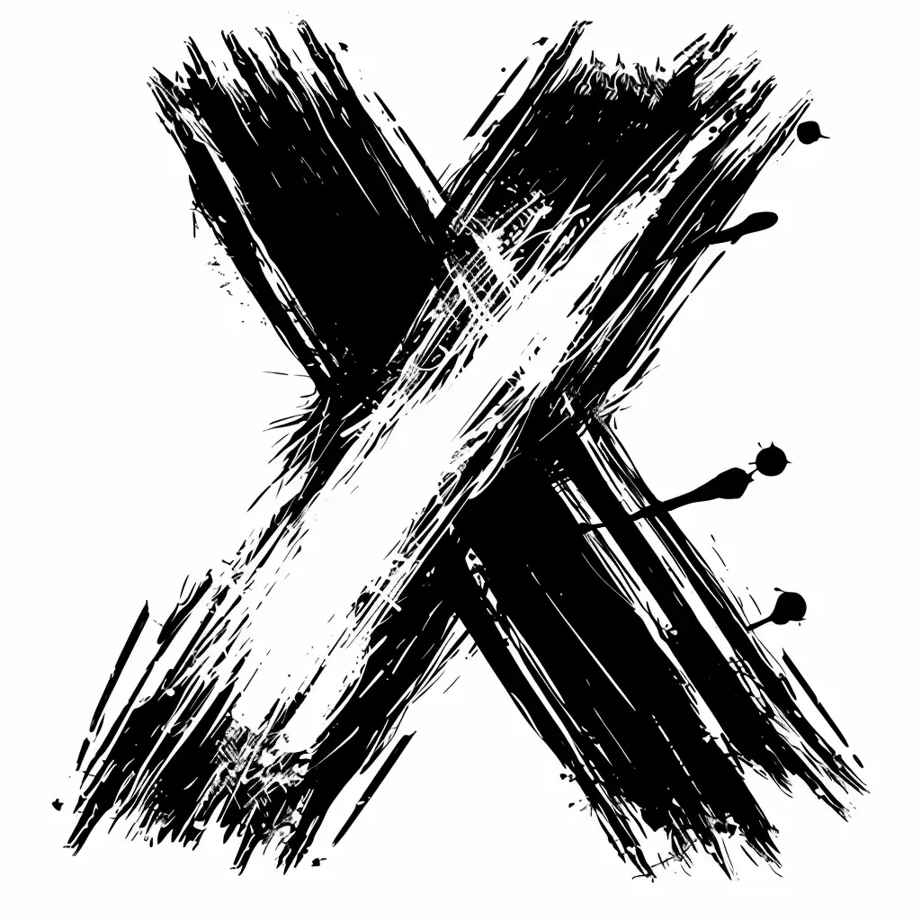 letter X brush ink black and white art font stroke