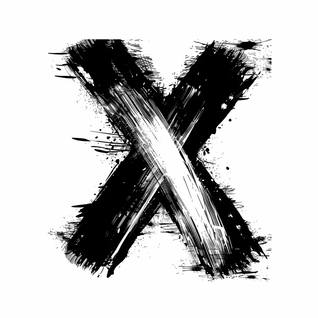 letter X brush ink black and white font stroke art