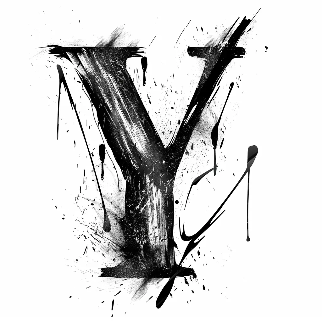 letter Y brush ink black and white art font stroke
