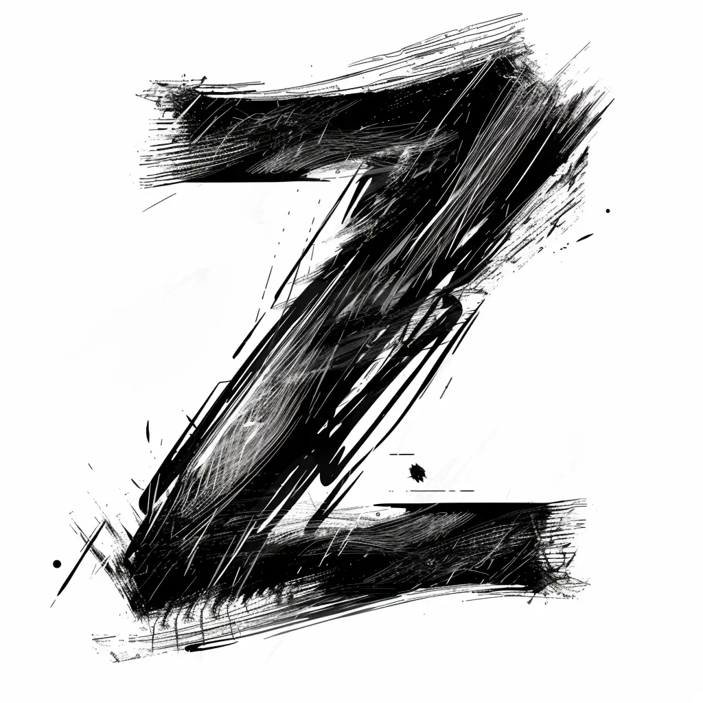 letter Z brush ink black and white art font stroke