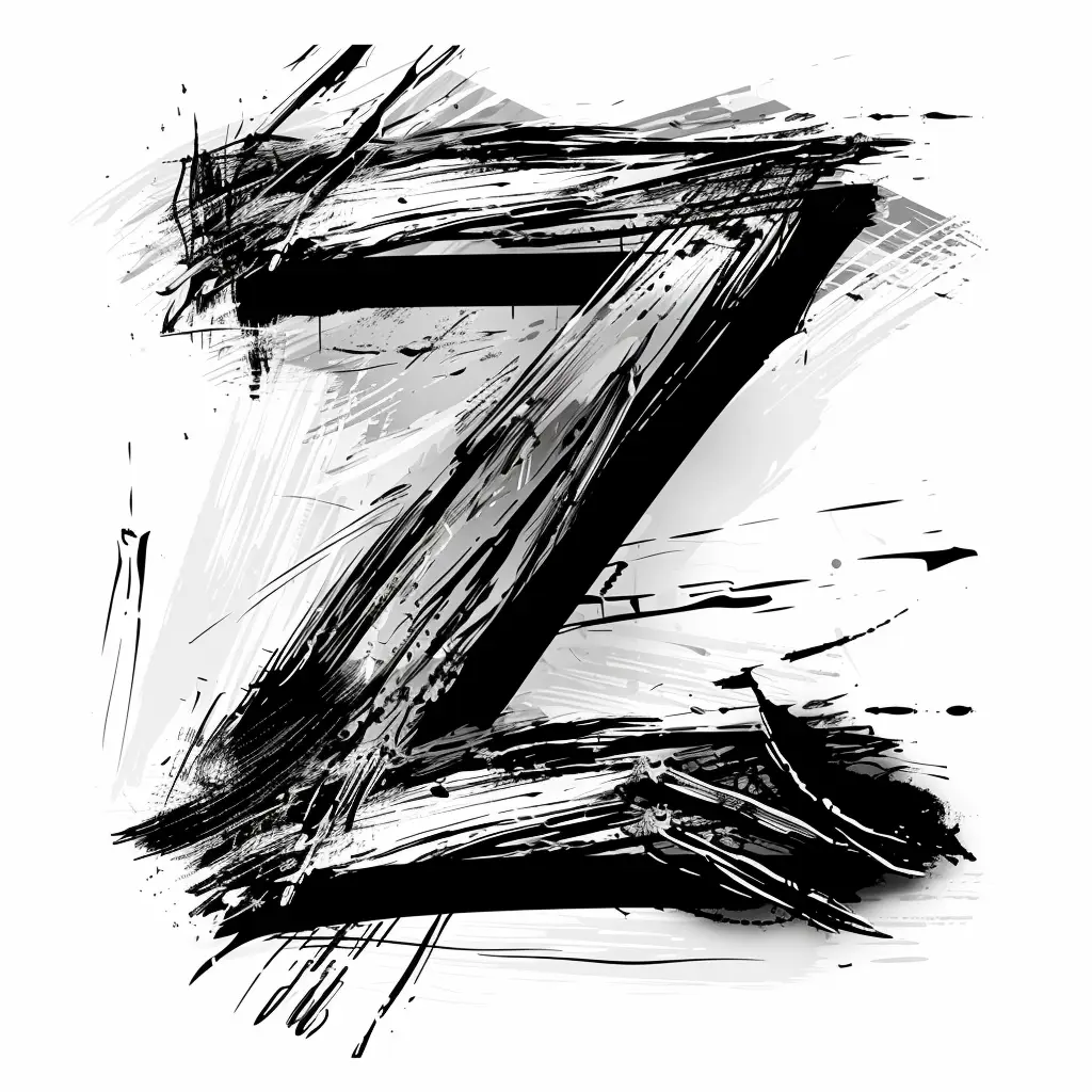 letter Z brush ink black and white font stroke art