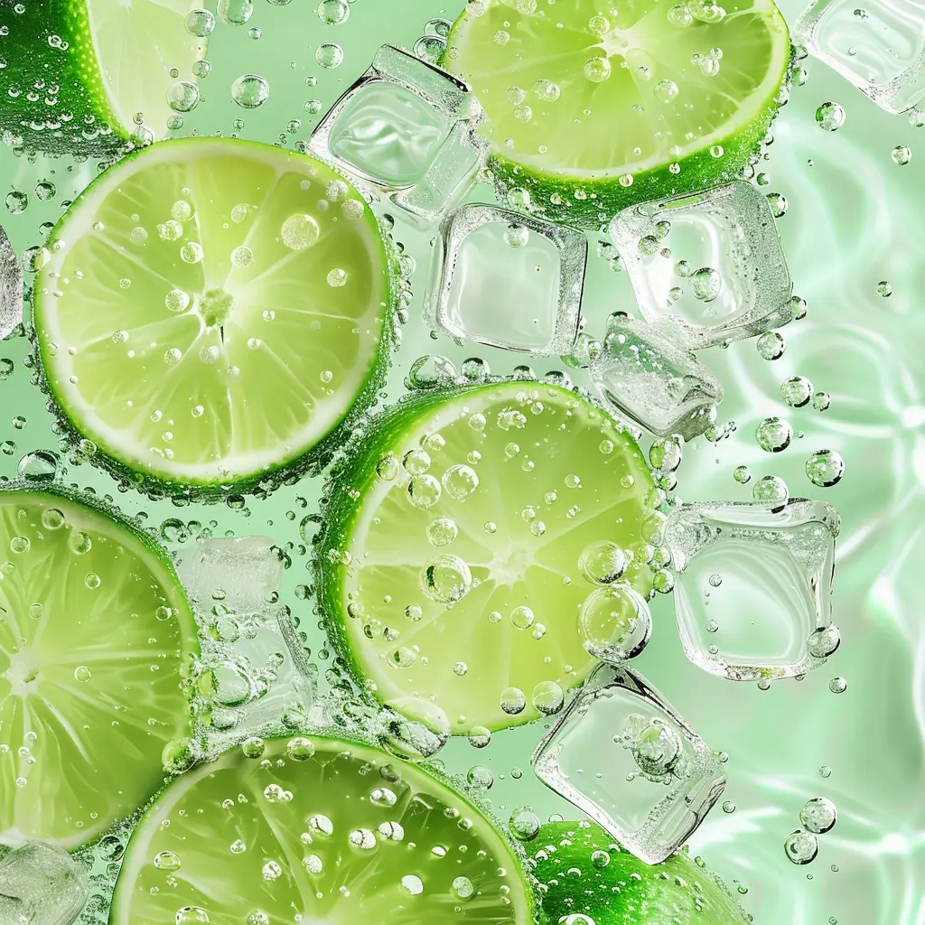 lime lemon slice ice cube green sparkling water bubble photography