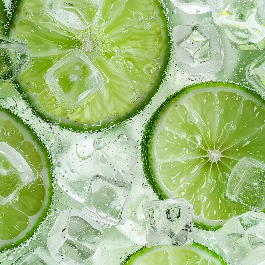 lime lemon slice ice cube sparkling water green bubble photography