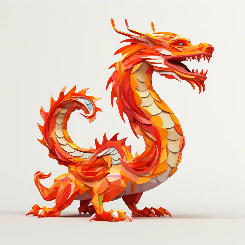 loong Chinese dragon geometric figure brown triangle logo illustration vector