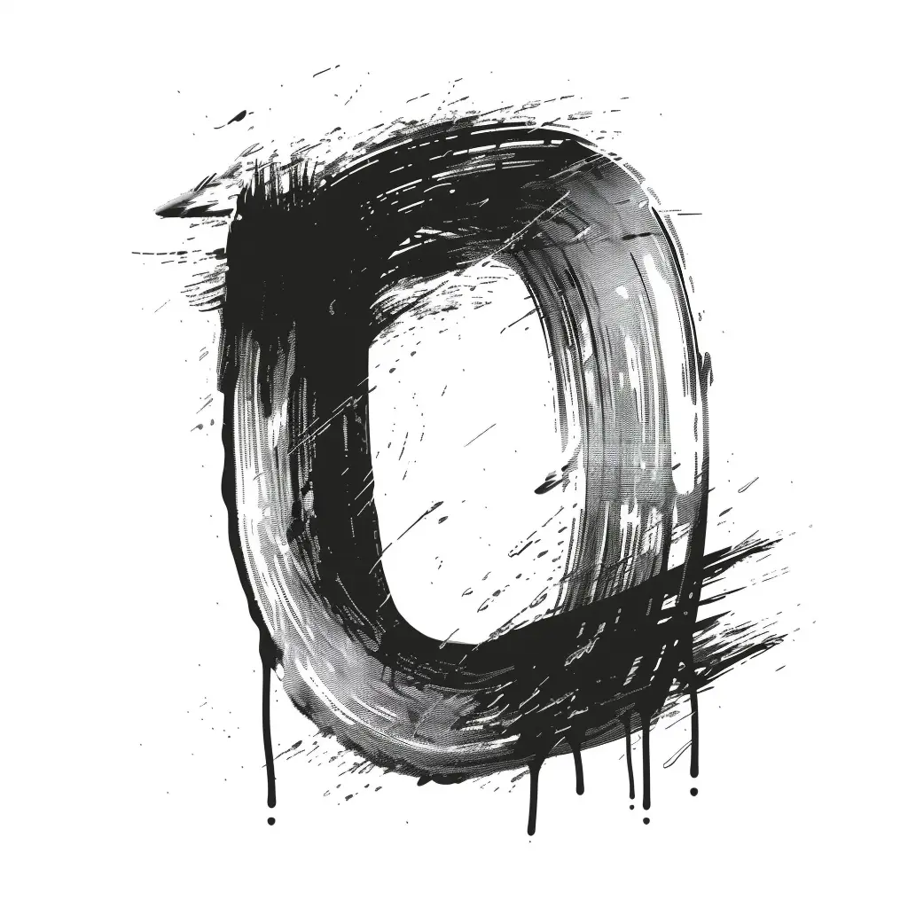 number 0 brush ink black and white letter art font stroke