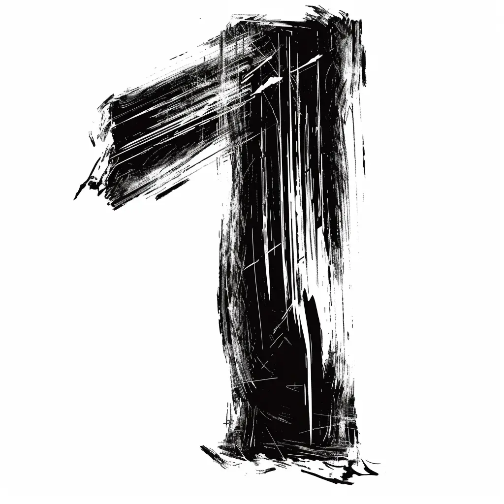 number 1 brush ink black and white letter font stroke art