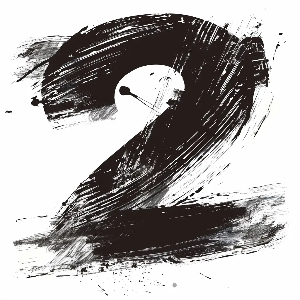 number 2 brush black and white ink letter font stroke art